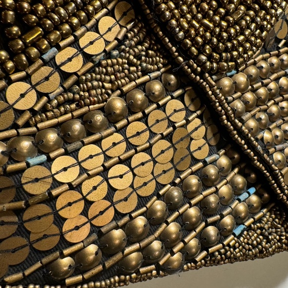 Nice Retro Brass Copper Tone Metallic Beaded Clutch Purse Bag Forever 21 - Picture 6 of 12